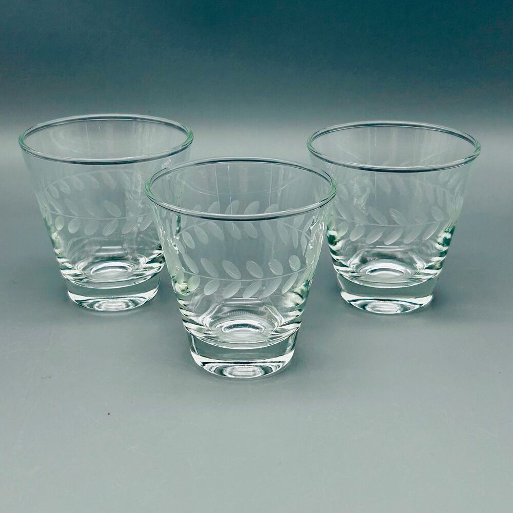 Anchor Hocking Laurel Gray Cut 4oz Flat Tumblers 3 Piece